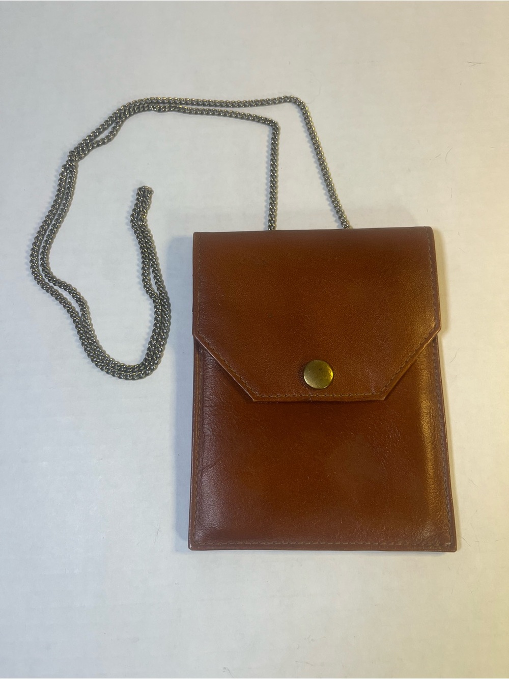 Vintage Brown Leather Crossbody Pouch with Chain Strap Passport Holder